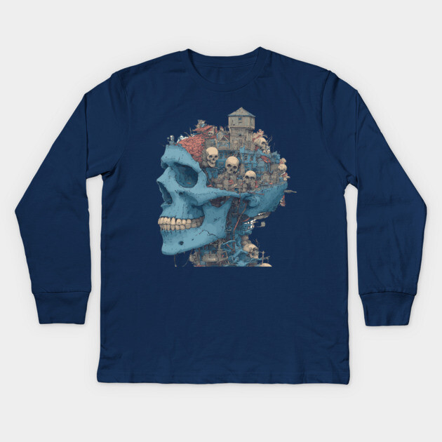 Zombie Head Anatomy - Concept Art Comic Book Style Kids Long Sleeve T-Shirt by TuncGK