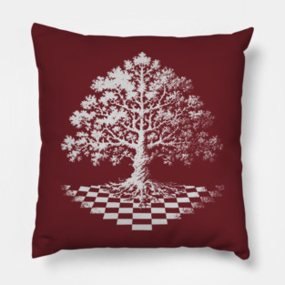Tree of Life Emerging from Checkerboard Pattern Pillow