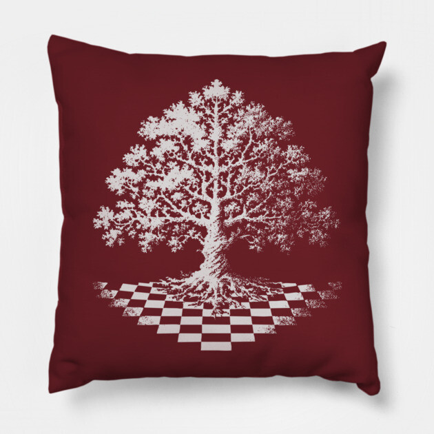 Tree of Life Emerging from Checkerboard Pattern Pillow by TuncGK