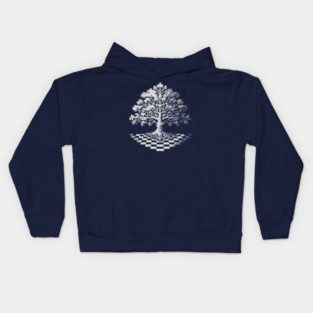 Tree of Life Emerging from Checkerboard Pattern Kids Hoodie