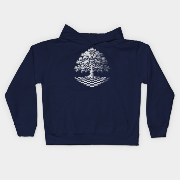 Tree of Life Emerging from Checkerboard Pattern Kids Hoodie by TuncGK