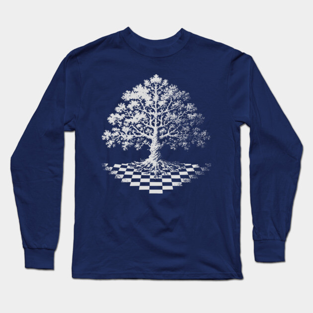 Tree of Life Emerging from Checkerboard Pattern Long Sleeve T-Shirt by TuncGK