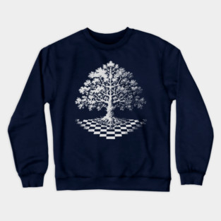 Tree of Life Emerging from Checkerboard Pattern Crewneck Sweatshirt