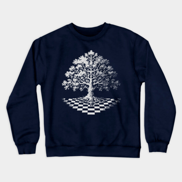 Tree of Life Emerging from Checkerboard Pattern Crewneck Sweatshirt by TuncGK