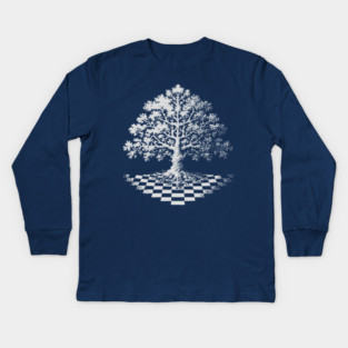 Tree of Life Emerging from Checkerboard Pattern Kids Long Sleeve T-Shirt