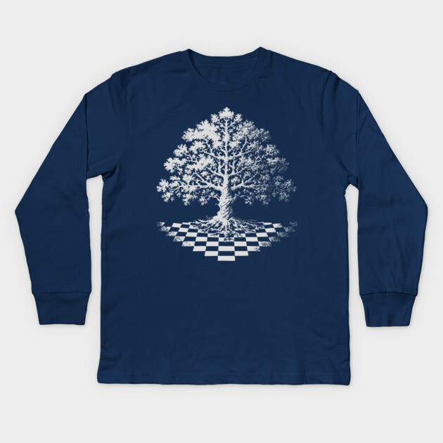 Tree of Life Emerging from Checkerboard Pattern Kids Long Sleeve T-Shirt by TuncGK
