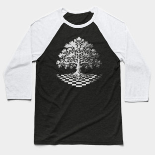 Tree of Life Emerging from Checkerboard Pattern Baseball T-Shirt
