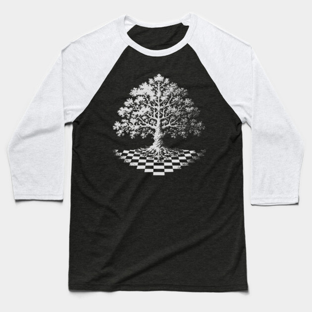 Tree of Life Emerging from Checkerboard Pattern Baseball T-Shirt by TuncGK