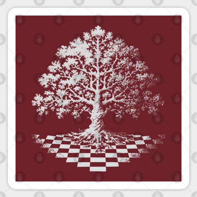 Tree of Life Emerging from Checkerboard Pattern Sticker by TuncGK