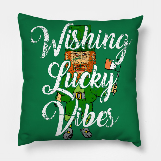 Scary Leprechaun Wishing Lucky Vibes Pillow by belownormal