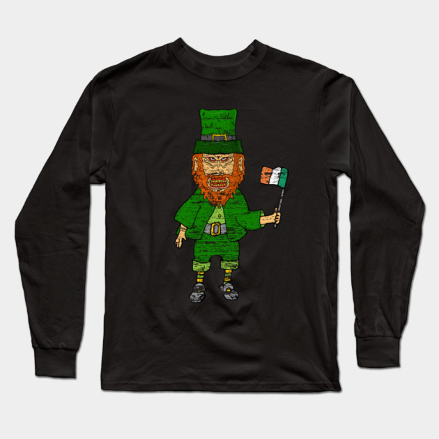 Creepy Staring Leprechaun St Paddys Day Long Sleeve T-Shirt by belownormal