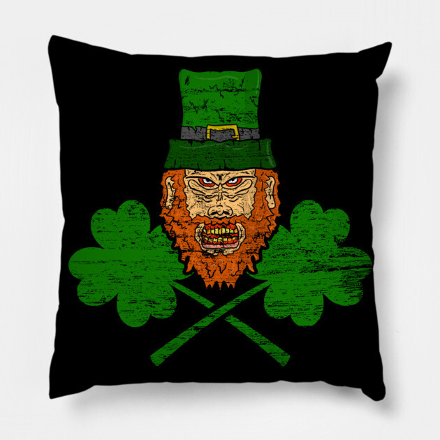 Evil Leprechaun Four Leaf Clover Pillow by belownormal