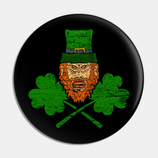 Evil Leprechaun Four Leaf Clover Pin by belownormal