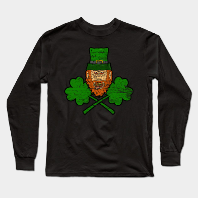 Evil Leprechaun Four Leaf Clover Long Sleeve T-Shirt by belownormal