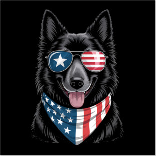 Belgian Sheepdog Dog 4th Of July American Independence Day Posters and Art