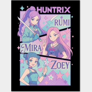 Huntrix Girls Kpop Demon Hunter Rumi Mira Zoey Retro Posters and Art