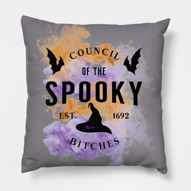 Council of the Spooky Bitches Pillow by casualteesinc