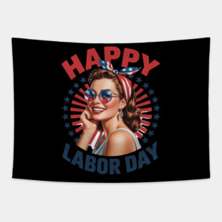 Happy Labor Day For Women Labor Day Messy Bun USA Flag24 Tapestry