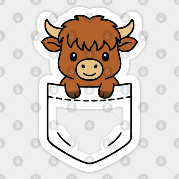 Cute Highland Cow Pocket Pal Funny Baby Highland Cow Farm Sticker by Yesteeyear