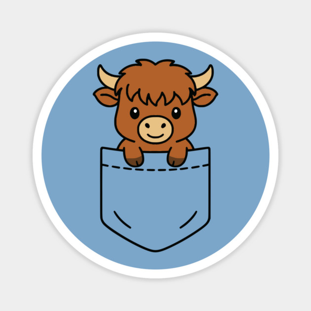 Cute Highland Cow Pocket Pal Funny Baby Highland Cow Farm Magnet by Yesteeyear
