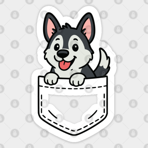 Cute Husky Puppy Pocket Pal Funny Husky Dog Lover Art Sticker by Yesteeyear