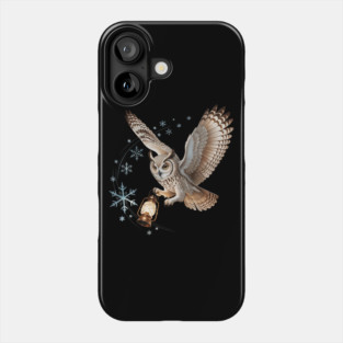 Winter Owl with Vintage Lantern and Swirling Snowflakes Phone Case