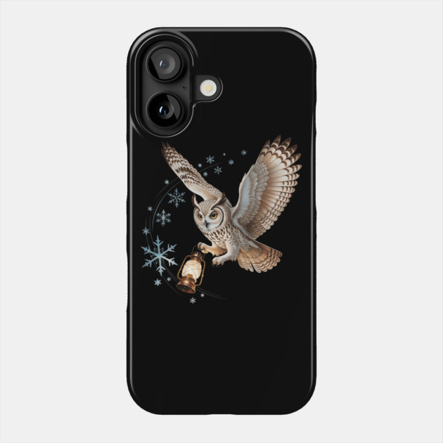 Winter Owl with Vintage Lantern and Swirling Snowflakes Phone Case by BirdsnStuff