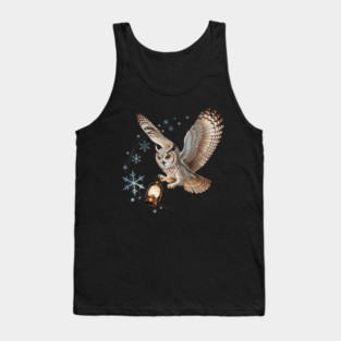 Winter Owl with Vintage Lantern and Swirling Snowflakes Tank Top