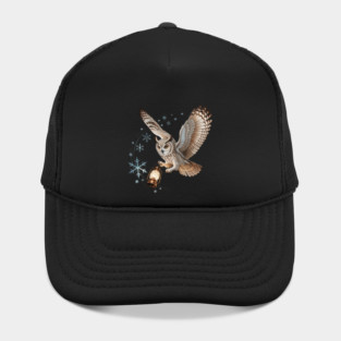 Winter Owl with Vintage Lantern and Swirling Snowflakes Hat