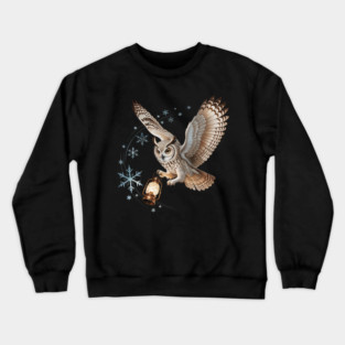Winter Owl with Vintage Lantern and Swirling Snowflakes Crewneck Sweatshirt