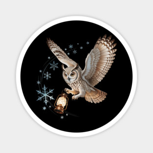 Winter Owl with Vintage Lantern and Swirling Snowflakes Magnet