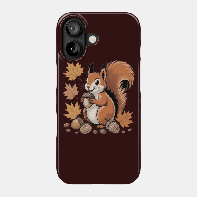Cute Autumn Squirrel with Acorns and Fall Leaves Phone Case by BirdsnStuff
