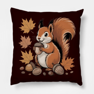 Cute Autumn Squirrel with Acorns and Fall Leaves Pillow