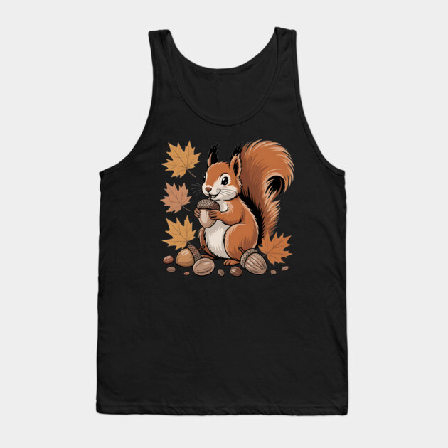 Cute Autumn Squirrel with Acorns and Fall Leaves Tank Top by BirdsnStuff