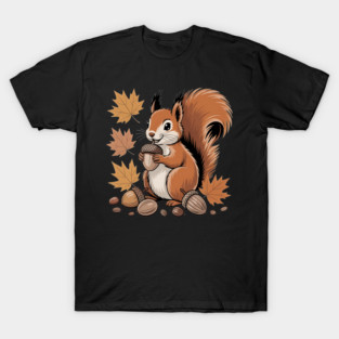 Cute Autumn Squirrel with Acorns and Fall Leaves T-Shirt