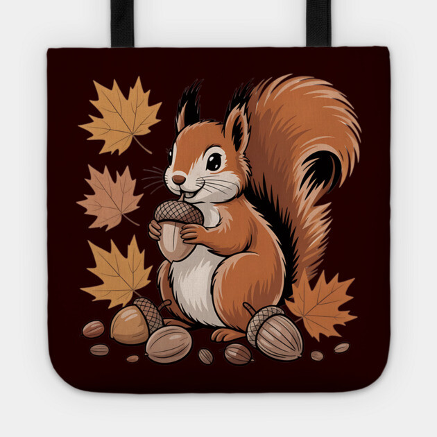 Cute Autumn Squirrel with Acorns and Fall Leaves Tote by BirdsnStuff