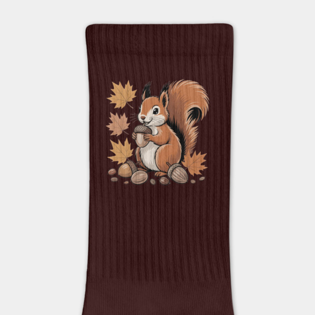 Cute Autumn Squirrel with Acorns and Fall Leaves by BirdsnStuff