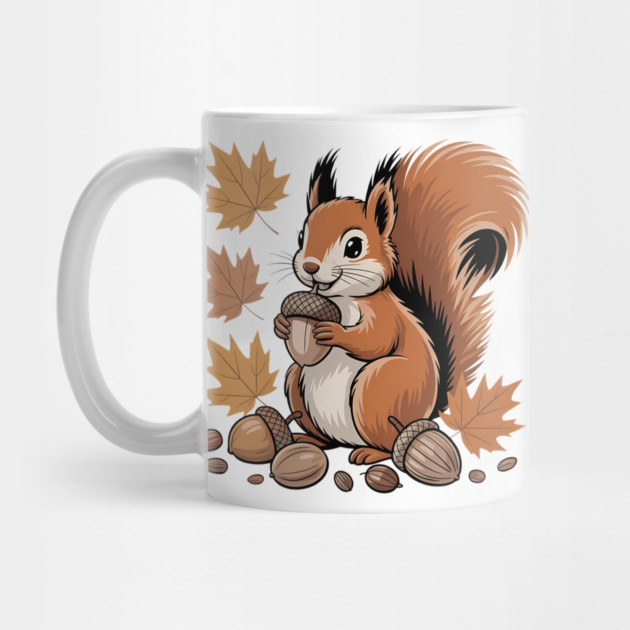 Cute Autumn Squirrel with Acorns and Fall Leaves by BirdsnStuff