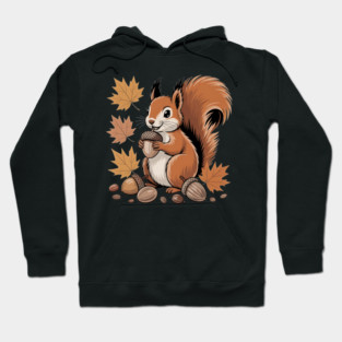 Cute Autumn Squirrel with Acorns and Fall Leaves Hoodie