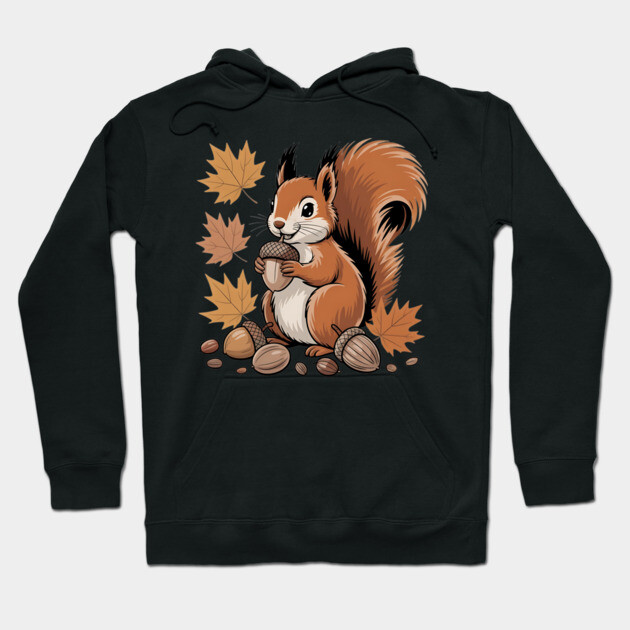 Cute Autumn Squirrel with Acorns and Fall Leaves Hoodie by BirdsnStuff