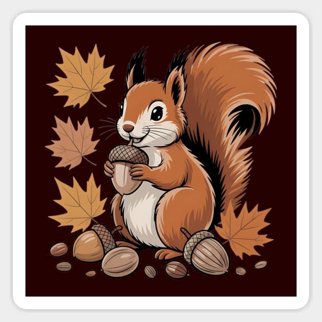 Cute Autumn Squirrel with Acorns and Fall Leaves Magnet by BirdsnStuff