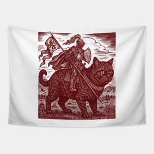 Medieval Fantasy Knight Cat, Funny Bookish Meme Tapestry