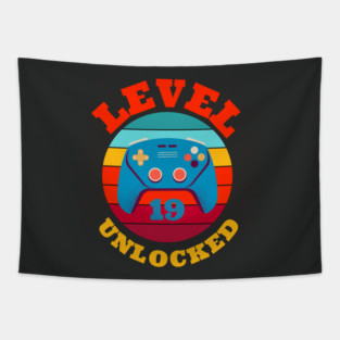 Level 19 Unlocked- 19th Birthday Gamer Gift - First Anniversary Gift - 19th Grade Tapestry