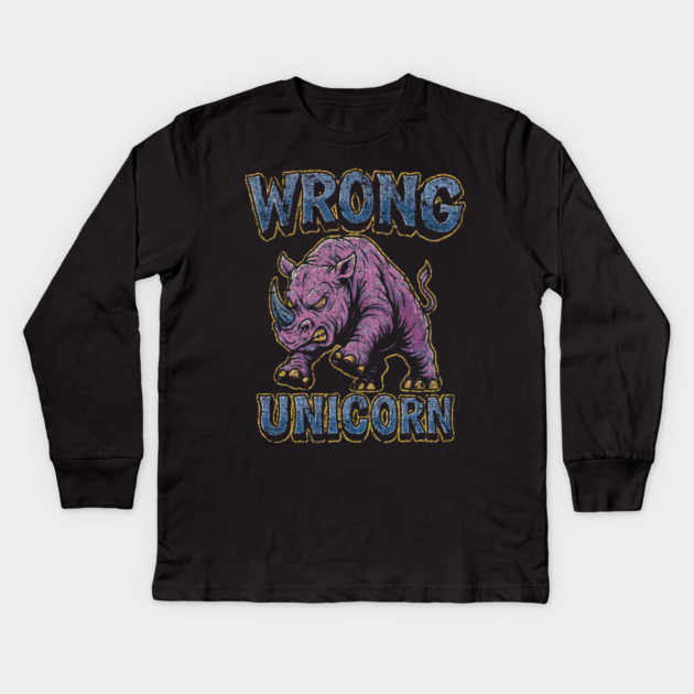Angry Pink Rhino Kids Long Sleeve T-Shirt by Wrongteeshirt