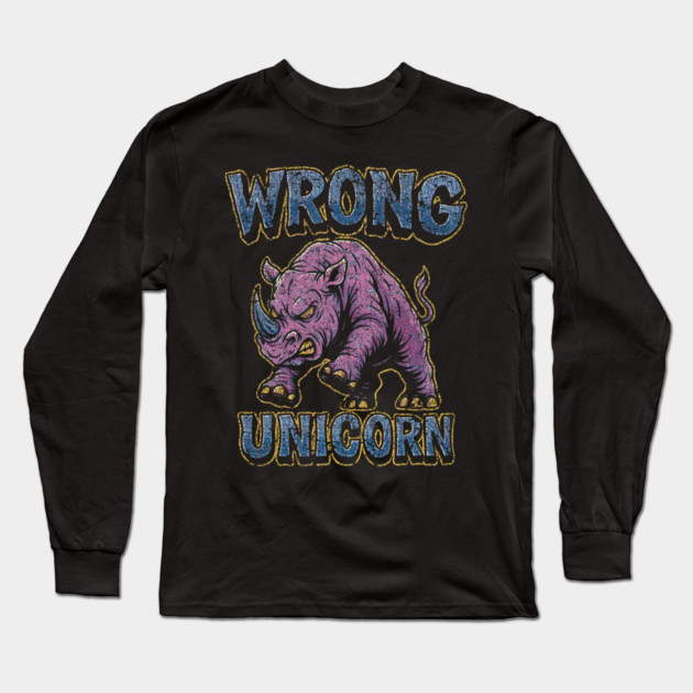Angry Pink Rhino Long Sleeve T-Shirt by Wrongteeshirt