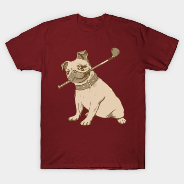 Vintage Pug and Golf Club Illustration – Funny Dog Art for Pet & Golf Lovers T-Shirt by DonWillisJrArt