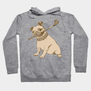 Vintage Pug and Golf Club Illustration – Funny Dog Art for Pet & Golf Lovers Hoodie