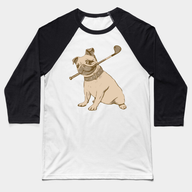 Vintage Pug and Golf Club Illustration – Funny Dog Art for Pet & Golf Lovers Baseball T-Shirt by DonWillisJrArt