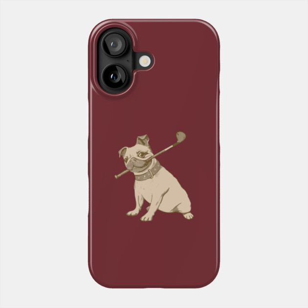 Vintage Pug and Golf Club Illustration – Funny Dog Art for Pet & Golf Lovers Phone Case by DonWillisJrArt