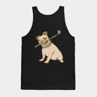 Vintage Pug and Golf Club Illustration – Funny Dog Art for Pet & Golf Lovers Tank Top